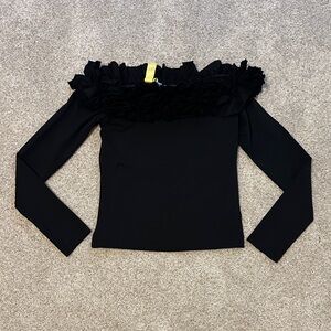 J. Crew Stretch Cotton-blend off the shoulder top with rosettes